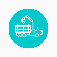 Forwarder line icon, forestry vehicle, logger, logging truck vector