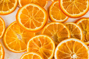 natural background dry sliced oranges, top view close-up