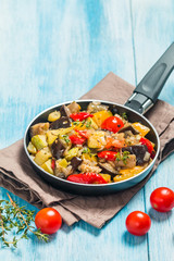 Vegetable ratatouille in a frying pan