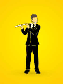 Flute player graphic vector.