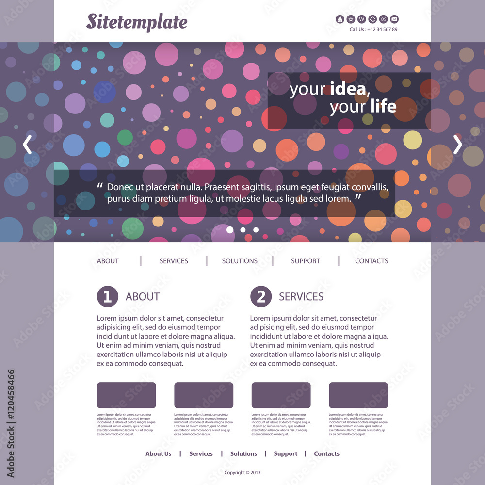 Poster website template with abstract header design - colorful dotted pattern
