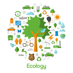 Ecology Environment Green City Concept Vector Icons Set with Energy Savings Technologies
