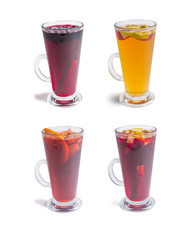 four glasses with mulled wine