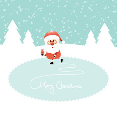 Santa Gift Ice Skating Lake Retro