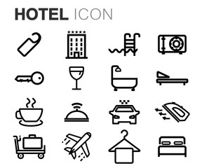 Vector black line hotel icons set