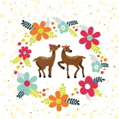 cute vector floral wreath with deer