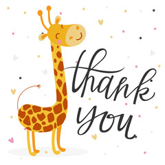 Cute kids thank you card with giraffe