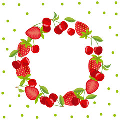 Strawberry and cherry vector wreath