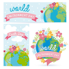 Eco Friendly, green energy concept, cute vector illustration. Save the planet postcard.  Earth Day and world environment day banner set