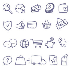 Shopping Icons seamless pattern, doodle vector illustration