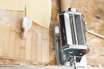 Metal machine to make the dough and fresh pasta for lasagna.
