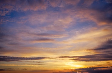 Fototapeta na wymiar Beautiful Deep Colorful Sky With Clouds On Sunset. 