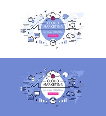Cloud Marketing. Flat color line hero images and hero banners de