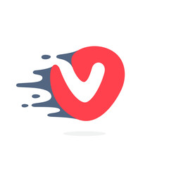 Letter V logo with fast speed water, fire, energy lines.