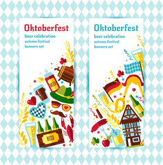 Flat design vector banners set with oktoberfest celebration symb