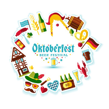 Flat design vector illustration with oktoberfest celebration sym
