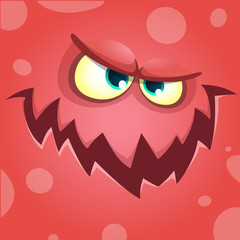 Cartoon screaming monster face. Vector Halloween red angry monster avatar 