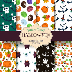 Naklejka premium Halloween seamless pattern ghost scary vector set.