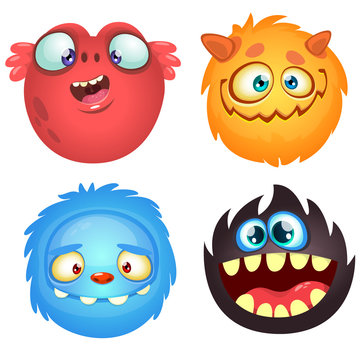 Cute cartoon monsters. Vector set of 4 Halloween monster icons