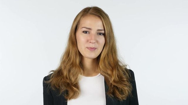 Businesswoman Inviting , Invitation , Portrait, White background