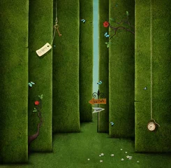  Conceptual illustration of green maze and fantasy objects © annamei