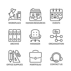 basic office line icons with text