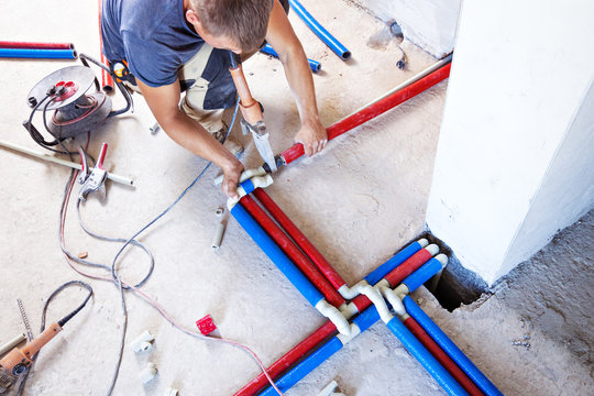 Plumber welded plastic pipes