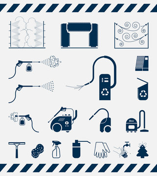 Set of car washing icons. 

Collection of icons presenting equipment used for car wash.

