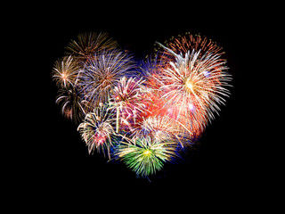 Heart shaped colorful fireworks