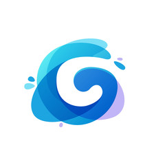 Letter C logo at blue water splash background.