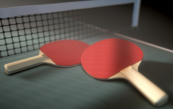 Table Tennis Table And Paddles