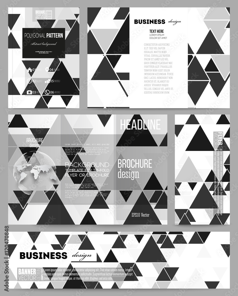 Poster set of business templates for presentation, brochure, flyer or booklet. triangular vector pattern. a