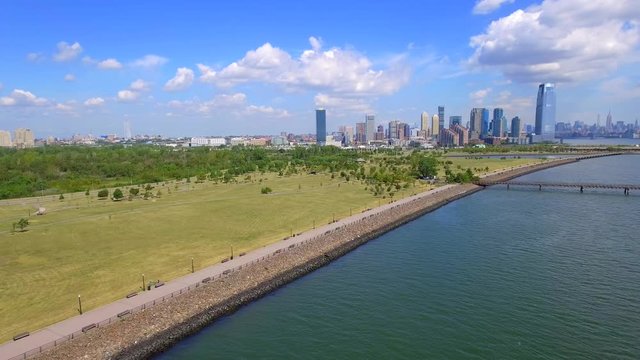 Aerial video of Liberty State Park New Jersey