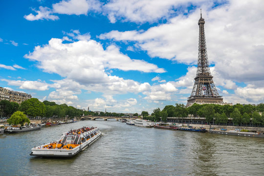 Eiffel Tower in Paris with Seine, France