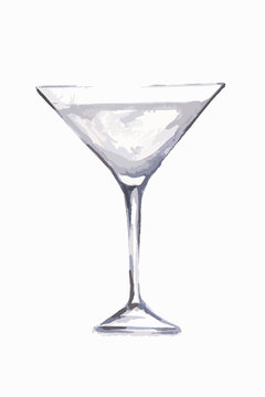 Watercolor martini glass. Beautiful and elegant glass with alcoholic beverage. Art for menu decoration.