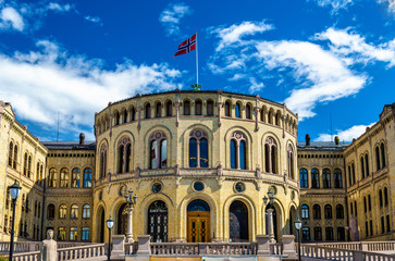 The Storting, Norwegian parliament in Oslo - obrazy, fototapety, plakaty