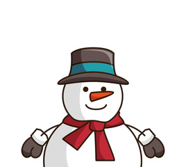 snowman smiling cartoon with red scarf and black hat. christmas season symbol. vector illustration