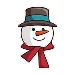 snowman smiling cartoon with red scarf and black hat. christmas season symbol. vector illustration