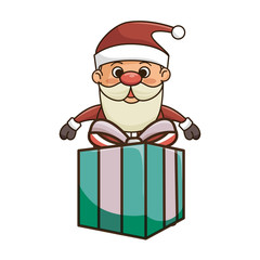 santa claus cartoon with blue gift box. christmas season symbol. vector illustration