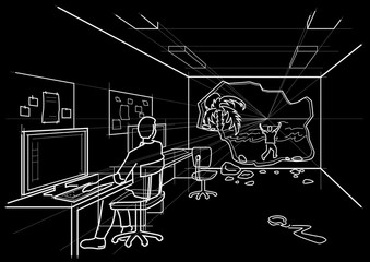 linear sketch dream of vacation on black background