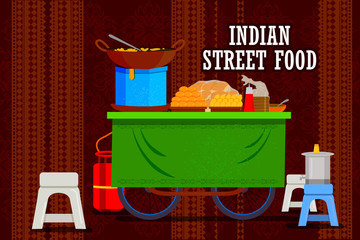 Indian street food cart representing colorful India - 120474034