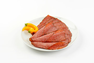 Black pepper salami slices