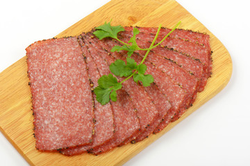 Black pepper salami slices