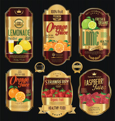 Set of organic fruit retro vintage golden labels collection