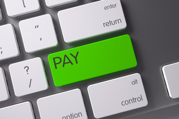 Green Pay Key on Keyboard. 3D Illustration.