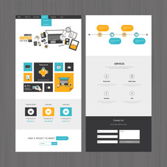 Vector One Page Website Template in flat design, with top view of office supplies. Editable Layered Vector Illustration

