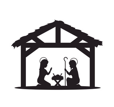silhouette manger merry christmas isolated design vector illustration eps 10