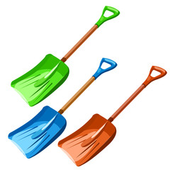 Green, blue and red plastic dustpan isolated