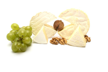 Various types of cheese isolated on white