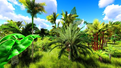 Tropical jungle during a day 3d rendering